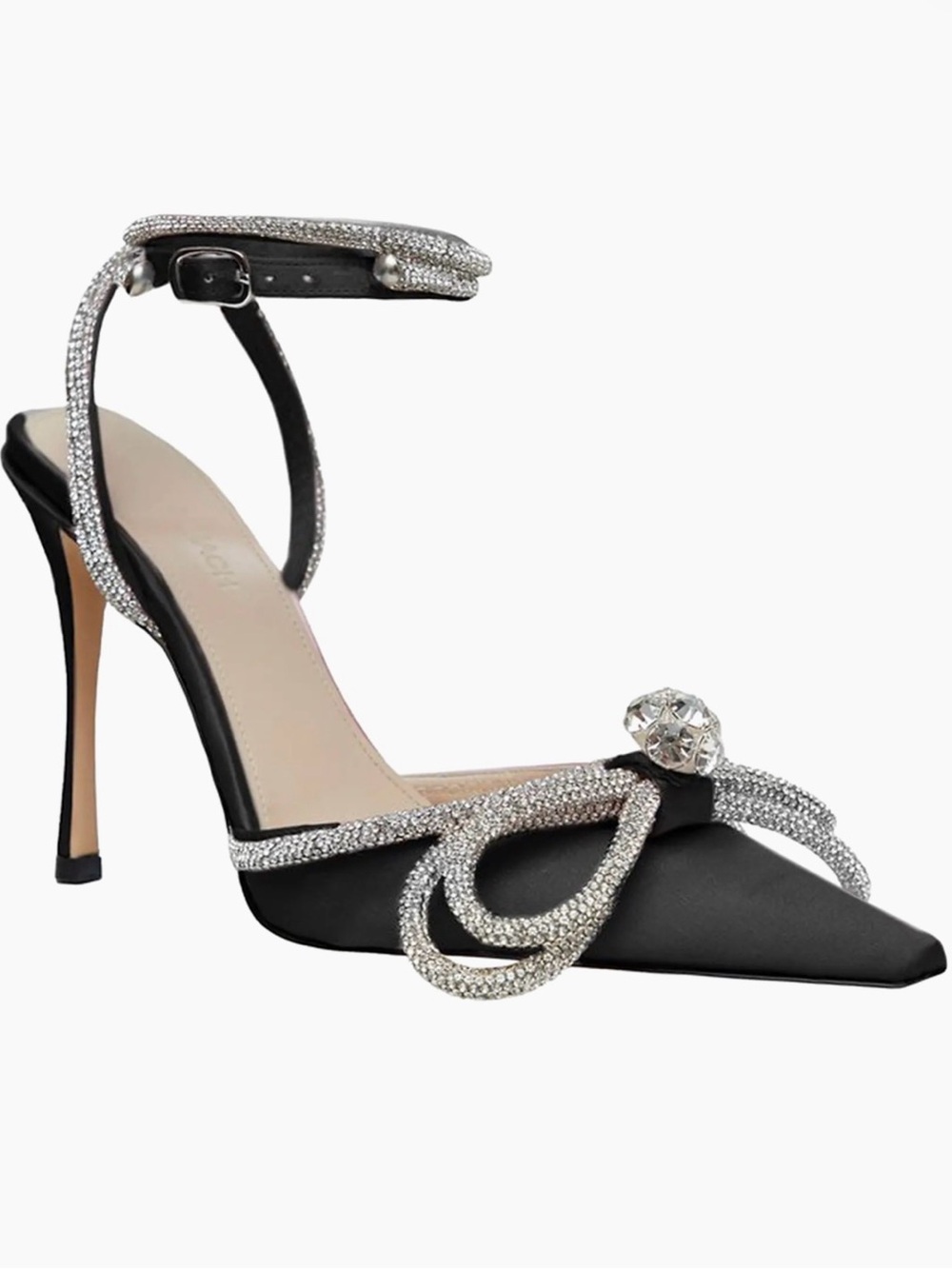 MACH & MACH Black Satin Crystal-Embellished Pumps
